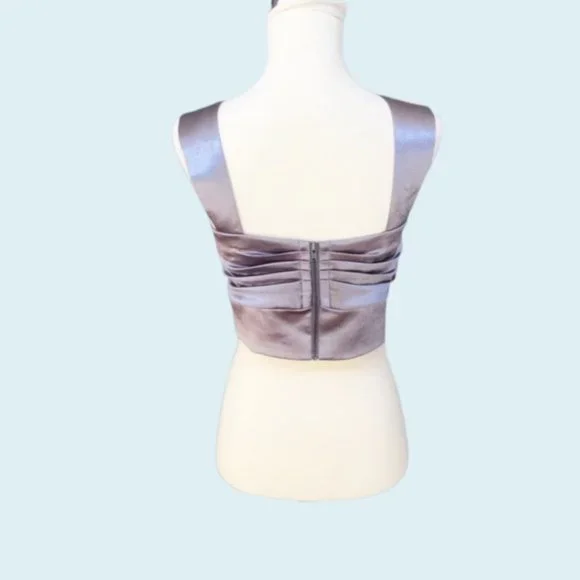 Ramy Brook Silver Satin Crop with Bow Front 6/8 - Picture 2 of 2